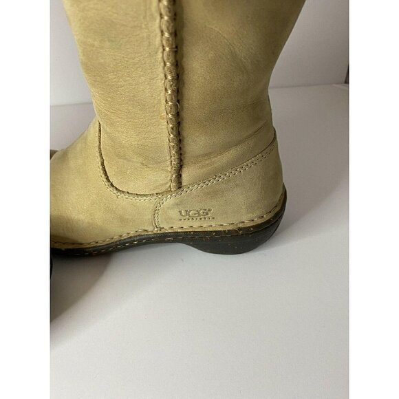 UGG Braided Size 5 Knee-High Riding Boots Suede Sheepskin Shearling Tan EUC - Picture 5 of 9